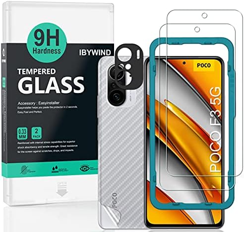Ibywind Screen Protector For Xiaomi Poco F3/Redmi K40/K40 Pro,with 2Pcs Tempered Glass,1Pc Camera Lens Protector,1Pc Backing Carbon Fiber Film [Fingerprint Reader,Easy to install]