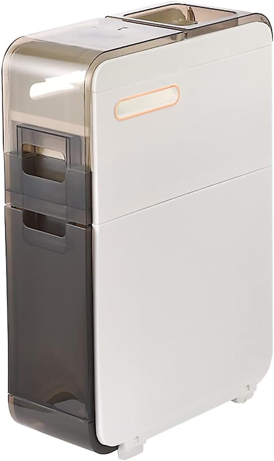 Bathroom Floor Cabinet with Clear Drawers and Casters, Large Capacity Slim Toilet Paper Storage Cabinet Vertical Storage Unit Waterproof Toilet Paper Storage Cabinet for Small Spac