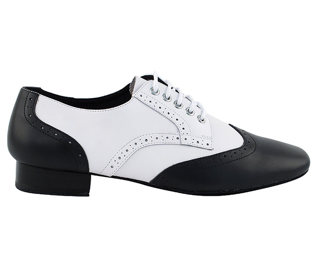 Very Fine Dance Shoes - Mens Standard, Smooth, Waltz Ballroom Dance Shoes - PP301-1-inch Heel and Foldable Brush Bundle - Black Leather - White Leather - 10