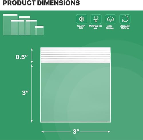 Miniatura 2 de 200 unidades, (2 x 2 pulgadas), bolsa transparente con cierre de cremallera de 2.5 mil de grosor, bolsas con cremallera, bolsas de plástico de