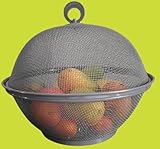 QWXOSR Obstschale Metall mit Fliegenschutz - dekorativer Obstkorb Vintage - Abgerundetes-Design Durchbrochener Aufbewahrung f&uuml;r Gem&uuml;se Obst Brot- Skandinavische Deko Korb 27x24cm (grau)