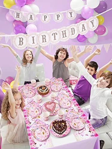 24 Guest Butterfly Birthday Party Supplies Set, Kalolary Butterfly Baby Shower Plates Disposable Tableware Set Decorations Nclude 9” And 7” Plates, Napkins, Cup, Straw And Table Covers（A) #TOP4