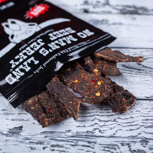 No Man’s Land Beef Jerky - Low Calorie, Low Carb, High Protein Beef Snack - Flavor HOT 3oz (Pack of 1)