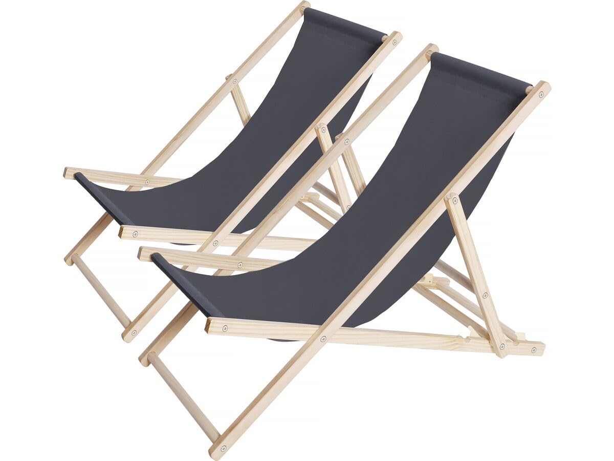 Habitat Et Jardin Lot De 2 Bains De Soleil Chilienne Pliables – Transats Bois Tissu Oxford Vert – 160 Kg Max – Empilables