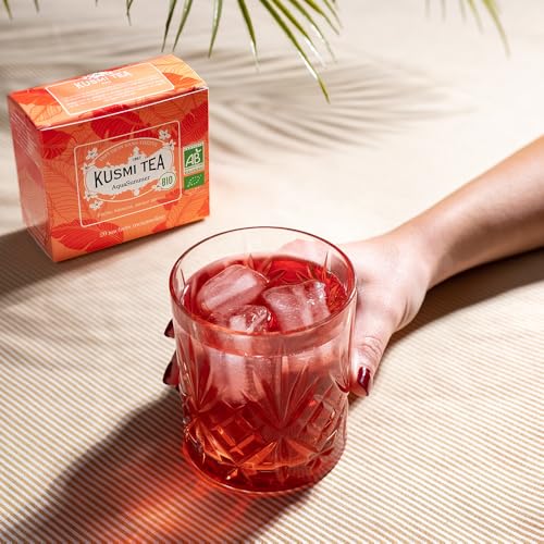 Kusmi Tea - AquaSummer - Organic Blend of Hibiscus, Apple, Apricot & Peach - Caffeine Free Herbal Tea - Enjoy Hot or Iced - 20 Tea Bags