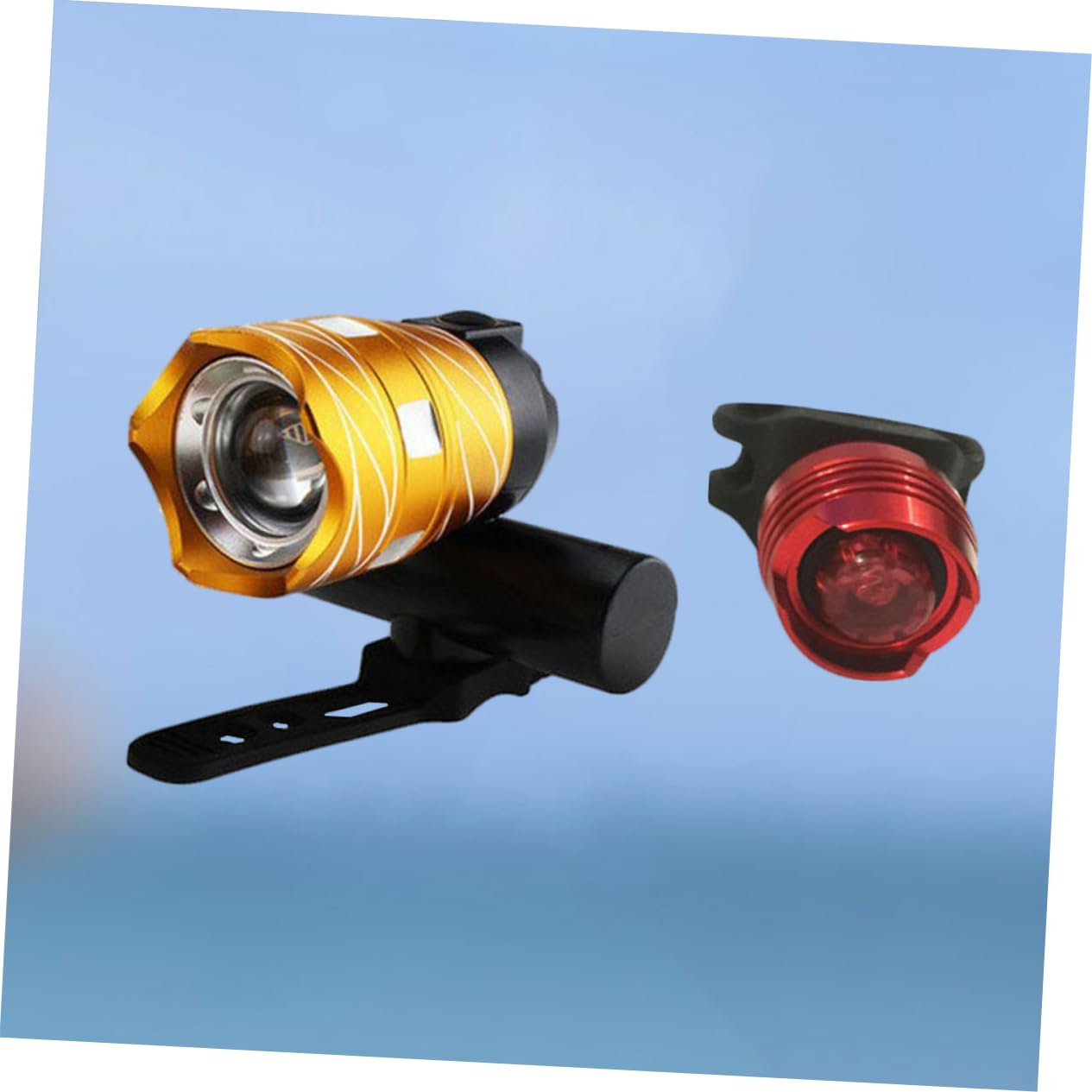 BESPORTBLE Luci per Bici USB Ricaricabili 2 Pezzi, Faro Anteriore Dorato e Fanale Posteriore Rubino con Supporto Regolabile, per Ciclismo Urbano e Mountain Bike Notturna