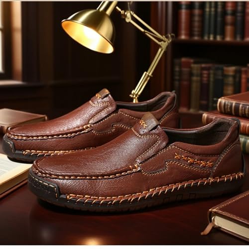 Brown Mens Handmade Genuine Leather Loafers, The First Young Shoes Men, Driving Moccasins Men, Anti Slip, Comfortable, Breathable2