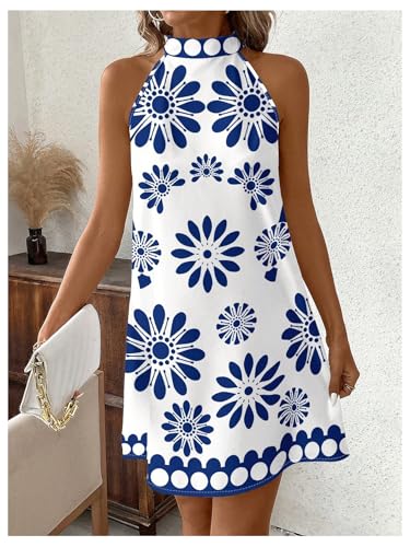 Image of Floerns Women's Sleeveless Floral Print Sundress Halter Neck A Line Short Dress
