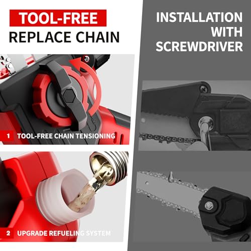 2-in-1 Electric Pruning Shears & 6in Cordless mini Chainsaw with Oil System,Cordless Pruner with 6 Ft High Reach Extension Pole,2Pcs 4000mAh Batteries,LCD Display (2 Blades&2 Chains)