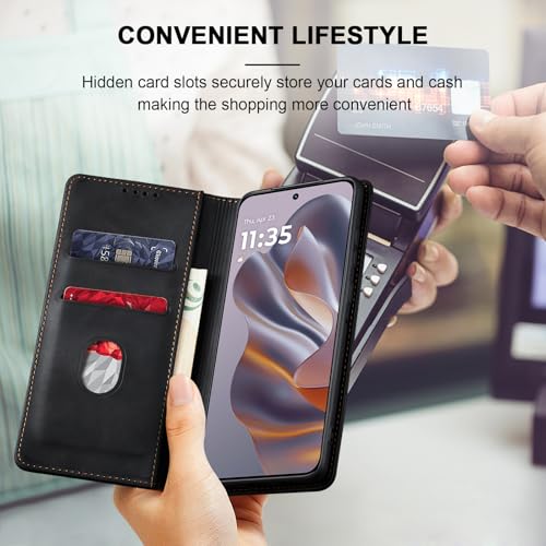 Image of Jasonyu Case for Motorola Edge 50 Neo Leather Wallet Flip Cover with Card Holder,Kickstand, Magnetic Closure,TPU Shockproof Phone Case (Black)