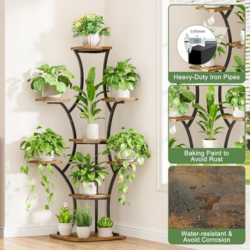 Image of Corner Indoor Plant Stand With Grow Lights, 8 Tier, 52.6 inch Tall | Plant Shelf, Flower Holder, Display Rack,Heavy Duty Anti-rust Iron Pipes, Water-resistant & Anti-corrosive Wood, Auto Timer