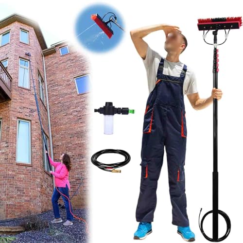 Cepillo telescópico de limpieza de ventanas con dispensador de jabón, extensible para alto alcance, ideal para paneles solares, patios, techos y invernaderos