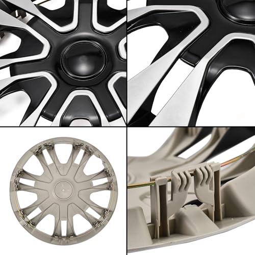 Image of Black with Silver Hubcap Wheel Cover Replacement Kit 14 inch Hub Caps Wheel Rim Cover Car Exterior Accessories Pack of 4, 14 Inches
