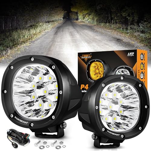 Image of Auxbeam 4In 90W Round Led Offroad Lights, 2PCS 9000LM Led Light Pod Super Bright Round Driving Light with Wiring Harness Kit Spot White Beam for Truck Pickup SUV ATV UTV 4x4 Jeep Wrangler Motorcycle