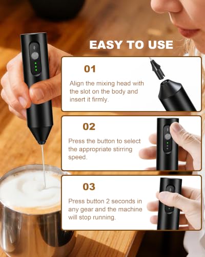 Image of 3-Speed Rechargeable Milk Frother Handheld with Travel Case