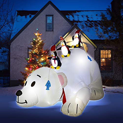 Alladinbox A-2020071409 8 Feet Christmas Inflatable Decoration Penguins Fishing On Big Polar Bear, With Led Lighted Blow-Up Yard Party Decor Xmas Outdoor Indoor Home Garden Family Prop Yard Gift Set thumb #5