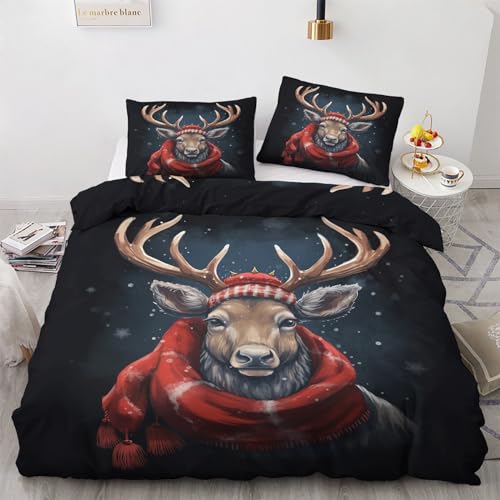 GEDAEUBA Weihnachten Rentier Bettwäsche 140x200 Winter - Hirsche...