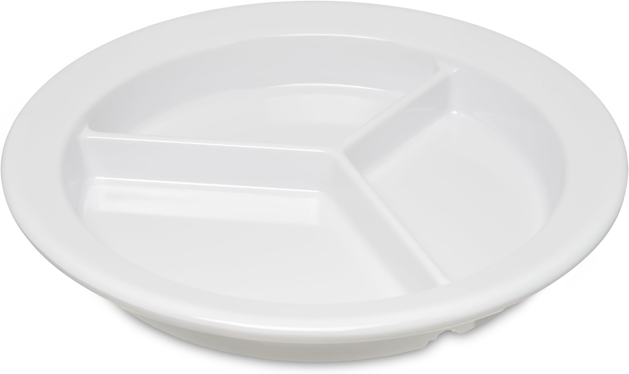 Carlisle FoodService Products Dallas Ware Plastic Divided Plate Reusable Portion Plate with 3 Compartments for Hospitals, Schools, and Home, Melamine, 9 Inches, White
