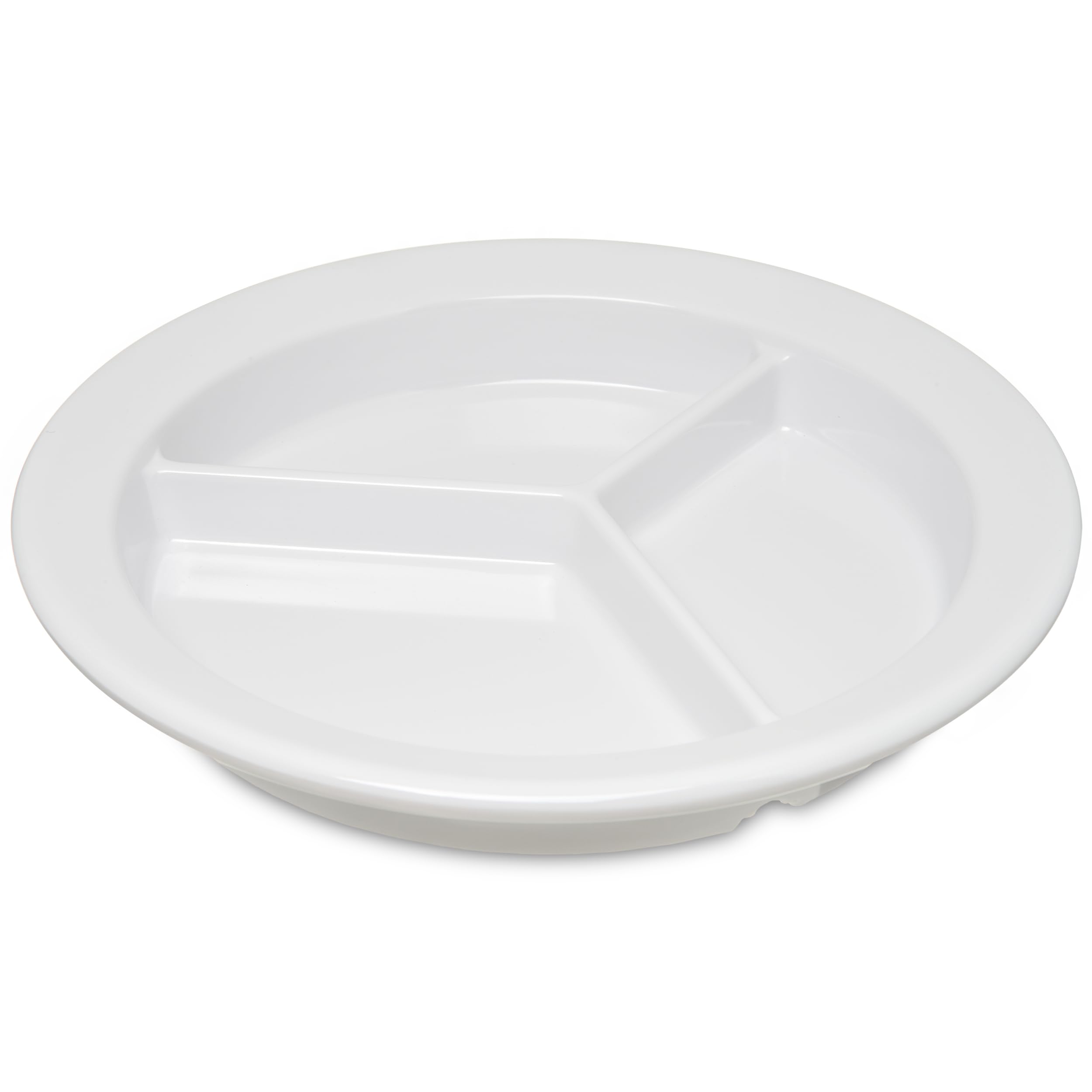 Carlisle FoodService Products Dallas Ware Lot de 24 assiettes divisées en plastique réutilisables avec 3 compartiments pour hôpitaux, écoles et maison, mélamine, 22,9 cm, blanc, taille M