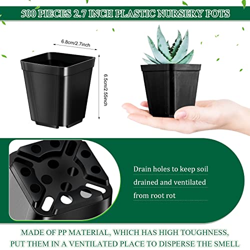 Yinder 500 Pcs 2.7 Inch Black Square Plastic Nursery Pots, Modern Plant Starter Pots, Drainage Hole, Ideal for Indoor Outdoor Flowers, Succulents, Herbs by Yinder - Image 2