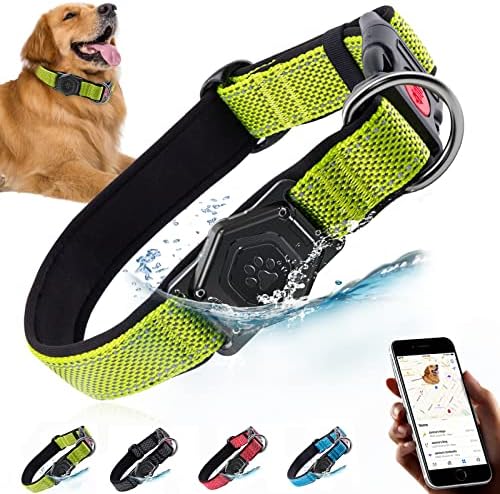Airtag Dog Collar,Durable Dog Collar with Waterproof Apple Air Tag Holder Case,Adjustable,Soft,and Reflective GPS Tracking Dog Collars for Medium and Heavy Duty Large Dog Boy or Gril