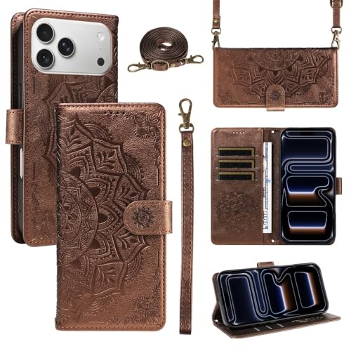 Étui portefeuille iPhone 14 marron sangle longue pour protéger et ranger vos cartes