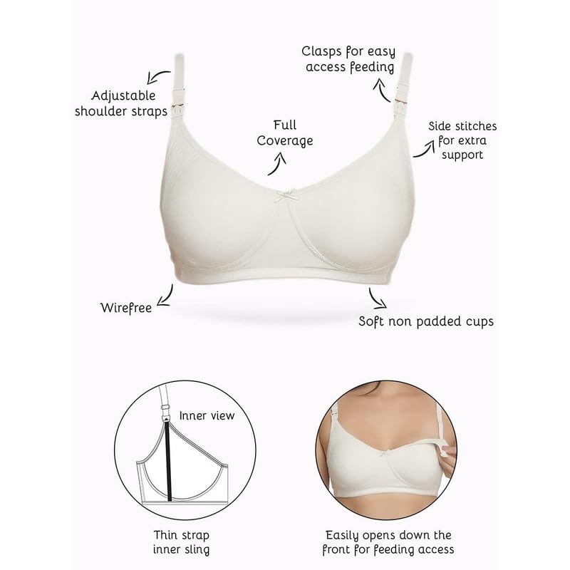 Image of Inner Sense Organic Cotton Bamboo Feeding Bra for Women Full Coverage I Non Padded Encircled Nursing Bra for Women with Side Support and Wirefree Design (Combo Pack)