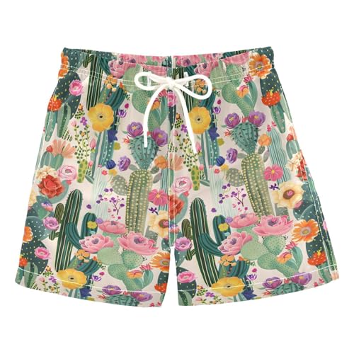 ALAZA Cactus Blossom Leaf Flower Boys Quick Dry Beach Board Shorts Kids Swim Trunks Bathing Suit Swimsuit