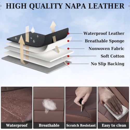 Image of Coverado Car Seat Covers Front, Seat Covers for Cars, Waterproof 2-Pack Car Seat Cushions, Leather Carseat Seat Protectors, Universal Seat Covers Fit for Most Sedans SUV Pick-up Trucks(Brown)