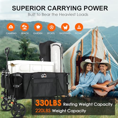 Wagon Cart Heavy Duty Foldable, Collapsible Folding Wagon with Compact Folding Design, Utility Grocery Wagon with Side Pocket and Brakes for Shopping, Sports, Camping and Garden - Image 4