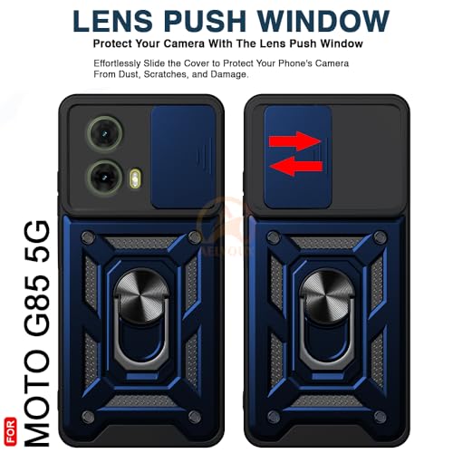Image of Armor Bumper Back Cover Case for Motorola Moto G85 5G Rotating Camera Cover, Ring Holder & Kickstand | Heavy Duty & 360 Degree Protection Motorola Moto G85 5G Back Cover (Blue)