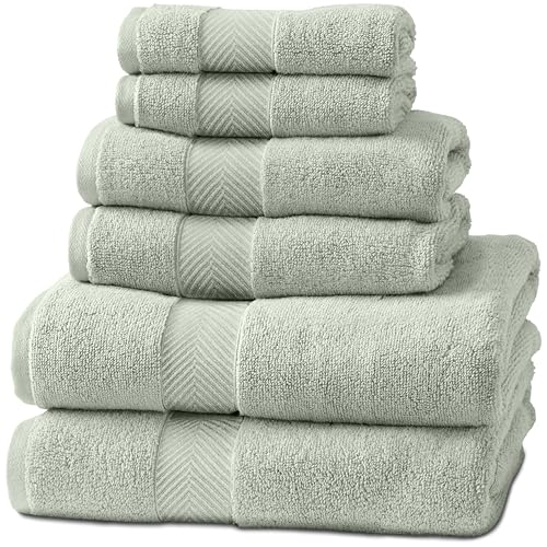 Natureva Viscose from Bamboo Bath Towels, Set of 6 | Super Absorbent, Quick Dry, Extra Plush | 70% Cotton 30% Viscose from Bamboo | Thick & Soft 700 GSM Luxury Shower Bathroom Towel | Color Eucalyptus