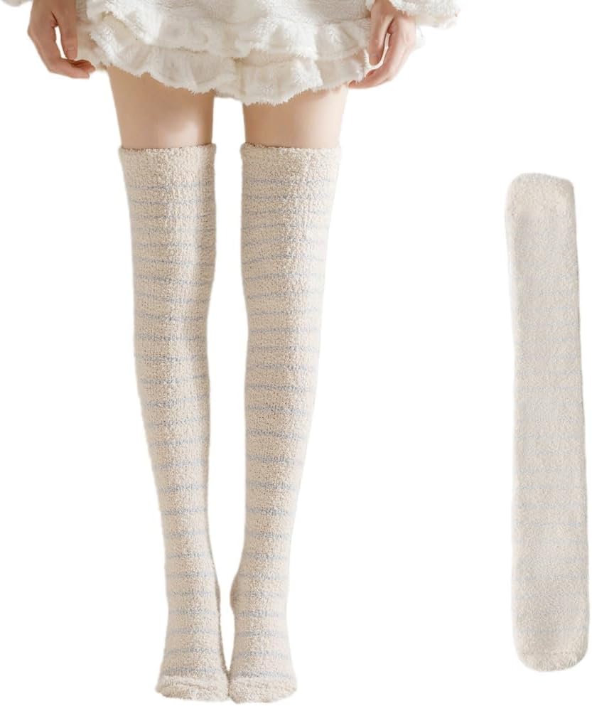[LuggageLuxe] レディースのオーバーニーウールソックス、3足入り、冬に暖かい、裏地付きロングソックス、かわいくてふわふわ