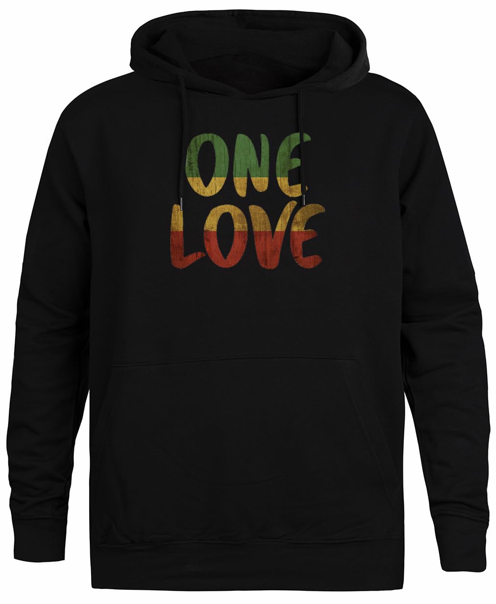 Generico One Love Felpa con Cappuccio Unisex con Cappuccio Nero