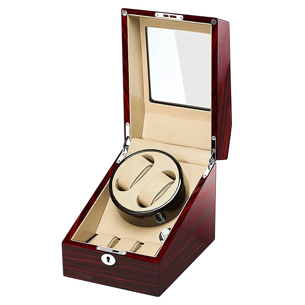 QUSYZD Watch Winder for Automatic Watches, with Extra Watch Storages, Wood Shell Piano Finish, Silent Motor, Flexible Watch Pillow,E-2+3