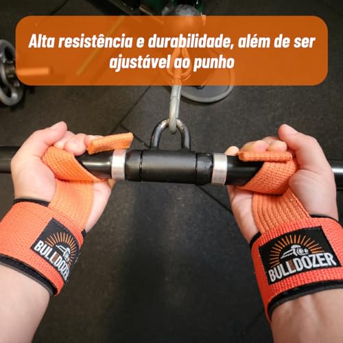 Strap Gancho Musculação com Munhequeira Profissional - Laranja