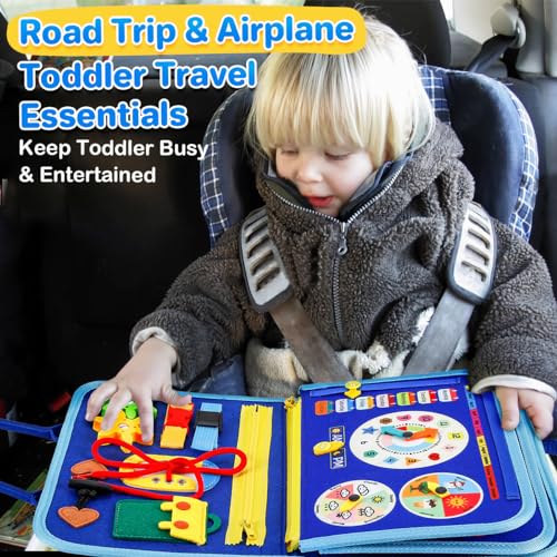 Syhln T-BUSY-BOARD-BLUE-01 Toddlers Montessori Busy Board Toys For 1 Year Old Boy Gifts,Educational Preschool Learning Travel Toys thumb #6