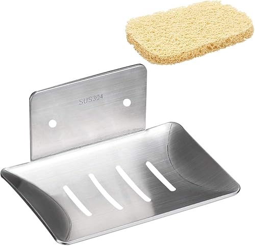 Jabonera de barra para ducha montado en la pared y autoadhesivo de acero inoxidable plateado jabonera para ducha, baño, bañera, bandeja de jabón