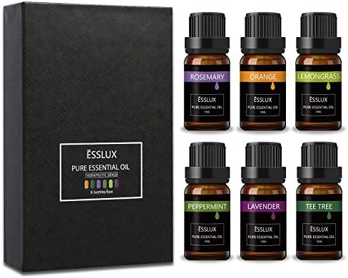 Essential Oils Set, ESSLUX Top 6 Aromatherapy Oils for Diffuser, Massage, Soap Candle Making Scents, Pure and Natural Essential Oils Kit - Lavender, Tea Tree, Orange, Rosemary, Lemongrass, Peppermint