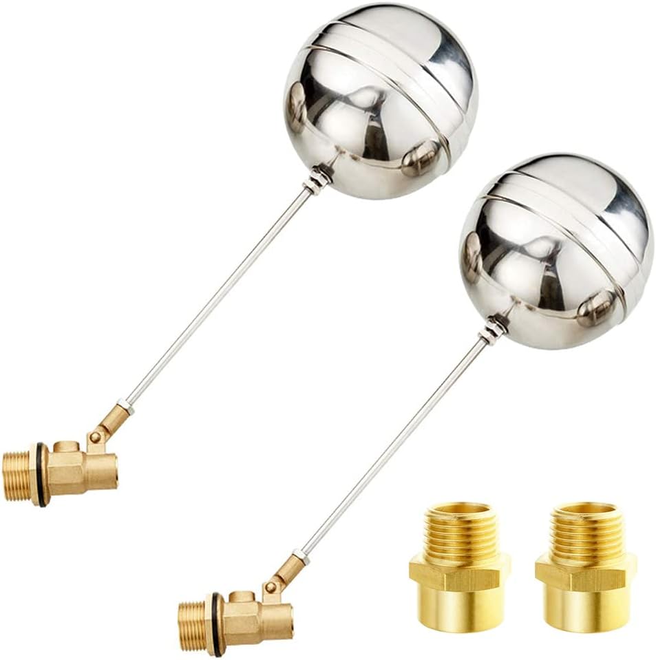 Joywayus 1" Thread Float Ball Valve and Brass Pipe Connector Floating Ball-cock Tank Ballcock Fittings Automatic Water Level Control Switch 2PCS