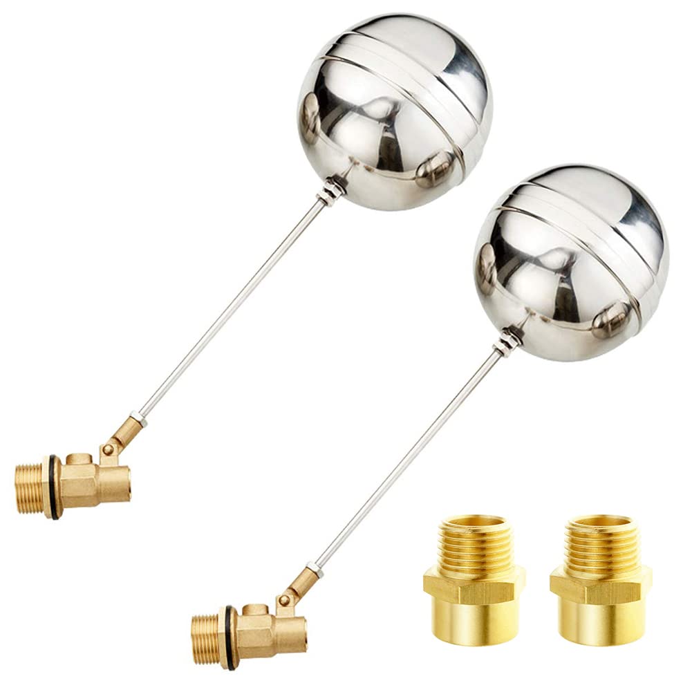 Joywayus 1/2" Thread Float Ball Valve and Brass Pipe Connector Floating Ball-cock Tank Ballcock Fittings Automatic Water Level Control Switch (Pack of 2)