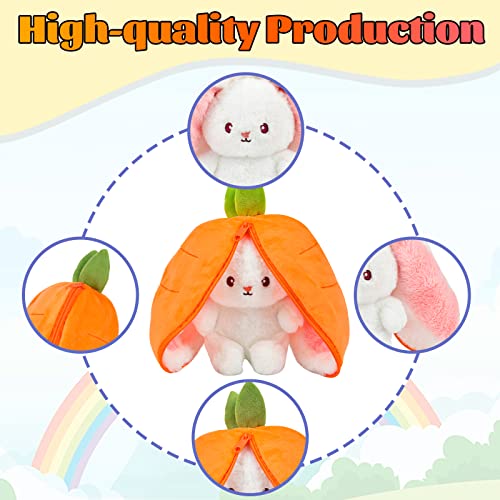 Vibbang Easter Plush Bunny Toy, Reversible Rabbit Carrot Strawberry Pillow with Zipper, Cute Strawberry Bunny Plushies Doll - Image 2