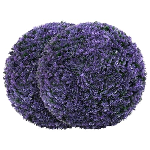 Goplus 2 PCS 15 Inch Artificial Plant Topiary Ball, Round Faux Lavender Balls Outdoor, Garden Spheres Decorative for Front Door, Porch, Backyard, Balcony, Patio, Wedding and Home Décor