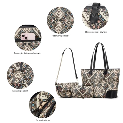 Image of Women Fashion Synthetic Leather Handbags Tote Bag Shoulder Bag Top Handle Satchel Purse Set