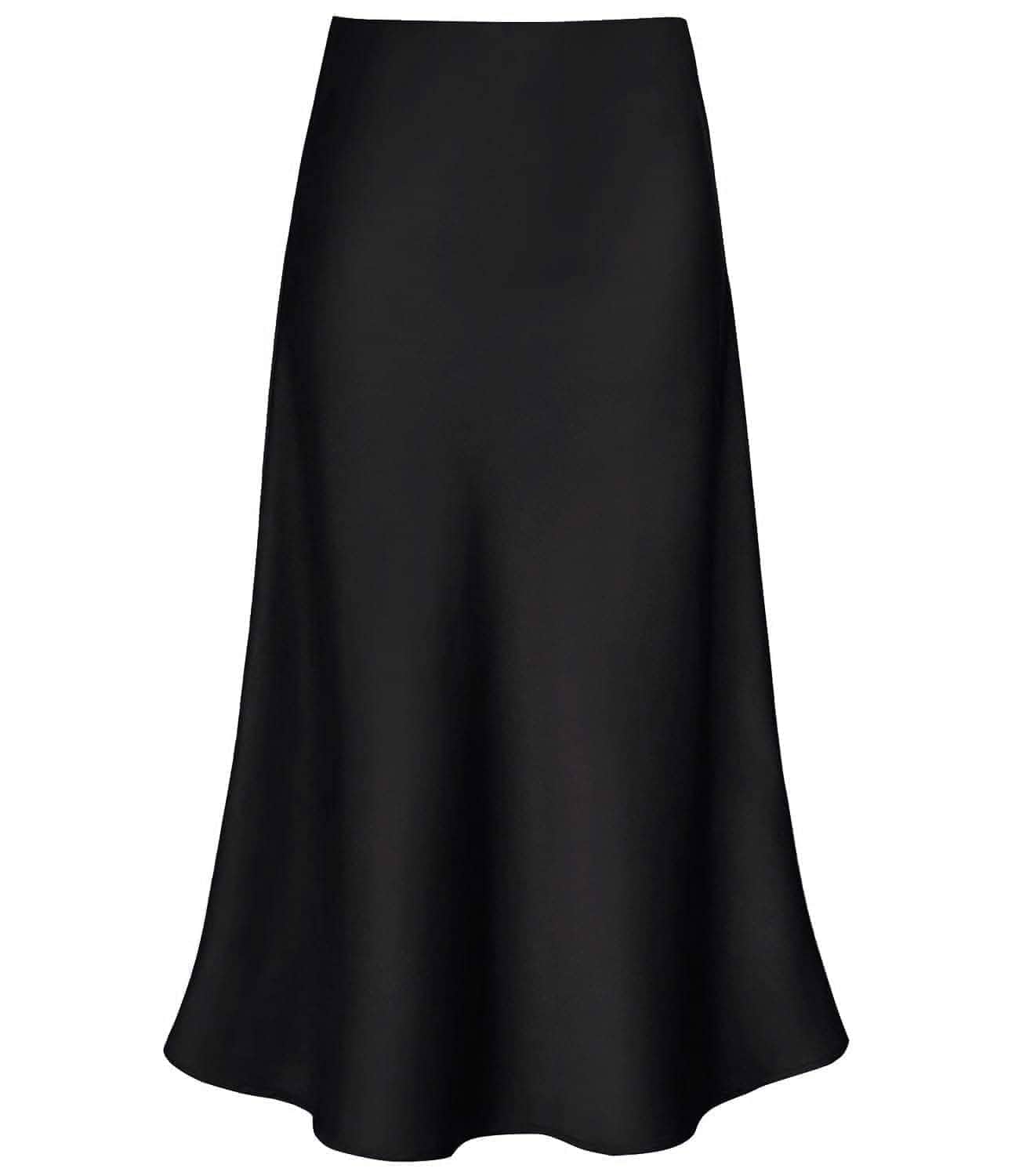 Women's Satin Midi Skirt A Line Silk Long Skirt Flowy A-line Skirt with full high elastic waistband; elegant skirt for work, party, wedding guest, and daily wear