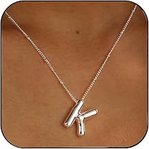 Ewrkbr Initial Necklaces for Women, 14k Gold Plated Bubble Letter Necklace Chunky Gold Necklace Dainty Charm Initial Necklaces for Women Trendy Custom Preppy Stocking Stuff Necklace Christmas Gifts