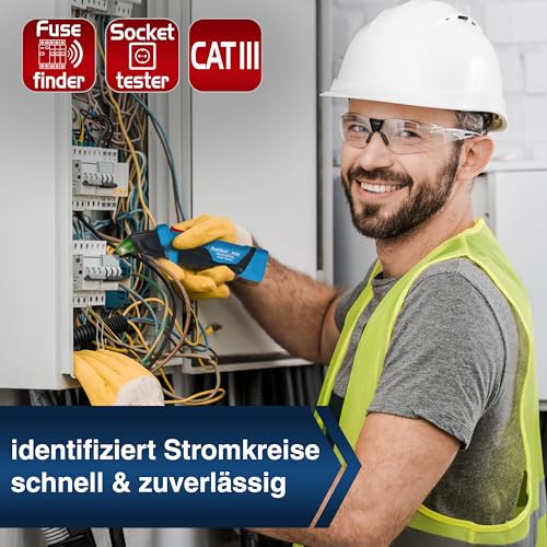 PeakTech 3432 Sicherungsfinder, Ortungsgerät für Stromkreise, Spannungsprüfer berührungslos mit Steckdosentester für 230V Schuko - NCV Phasenprüfer / Leitungssuchgerät / Stromprüfer
