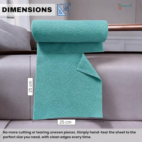 Image of Microfiber Cleaning Cloth Roll - 20Pcs | 4000 Times Washable | 25x25 cm Tear-Away Reusable Kitchen Towel, Car, Glass, Home Cleaning | Ultra Absorbent Lint-Free (Blue)