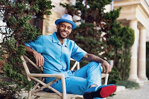 MONTIQUE Men's 2 Piece Short Sleeve Walking Suit - Premium Quality, Stylish Tone on Tone Stripes #23052