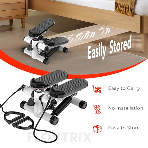 Image of Portable 2-in-1 Mini Stepper Machine with Adjustable Resistance Bands, LCD Monitor,Legs, Thighs, Waist,Tone Your Buttocks, Cardio Exercise and 2 Bungee Cords for Home /Gym Workouts for All.